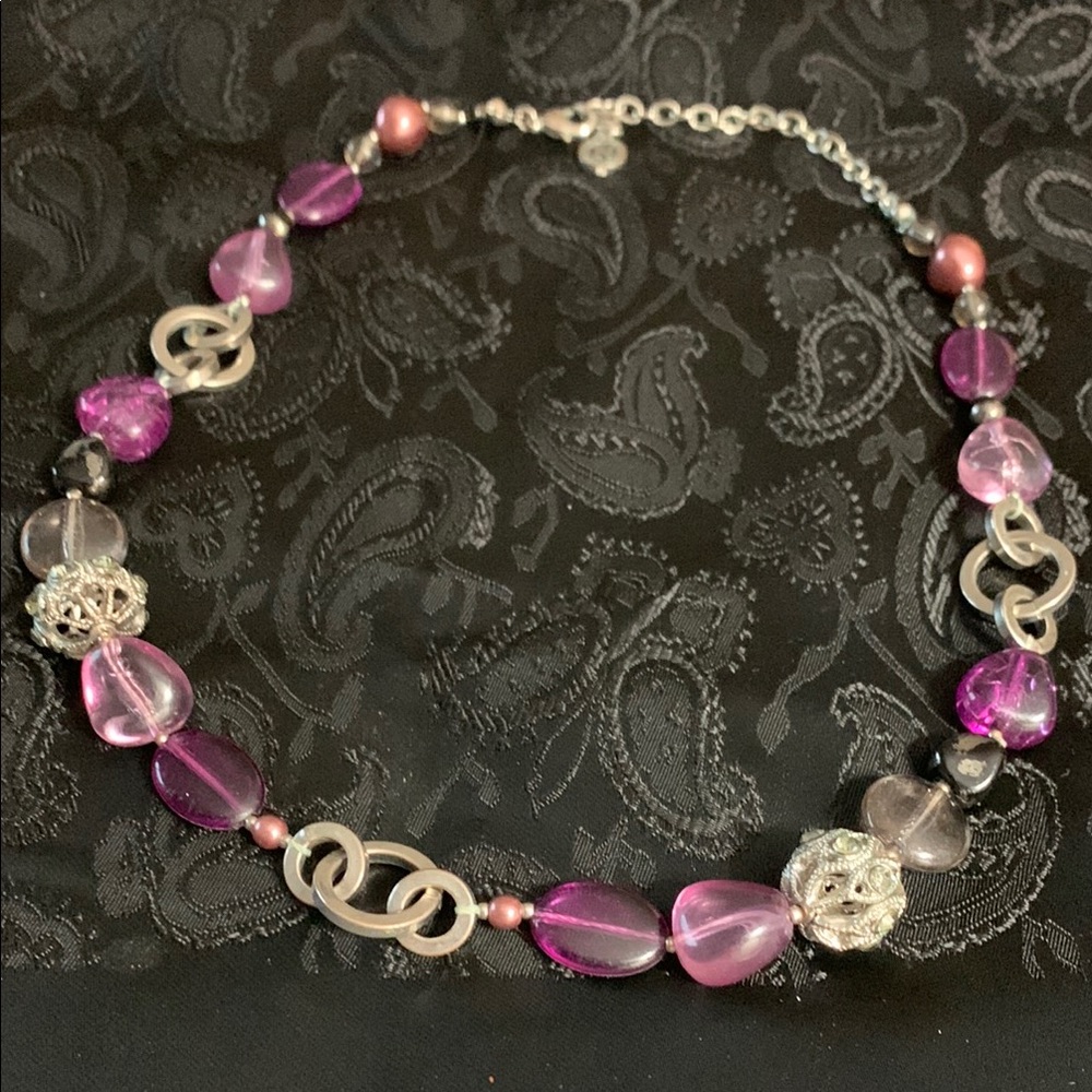 Vintage Napier Chic Violet and Silver Beaded Choker Necklace